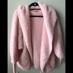 Pink teddy jacket OS